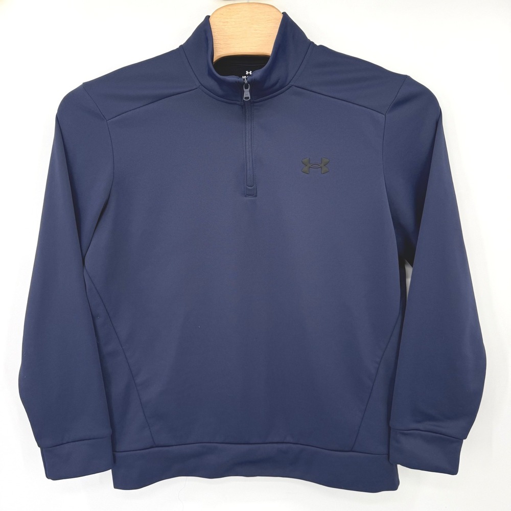 Under Armour Pullover Mens Large Navy Blue 1/4 Zip Fleece Loose Fit Gym